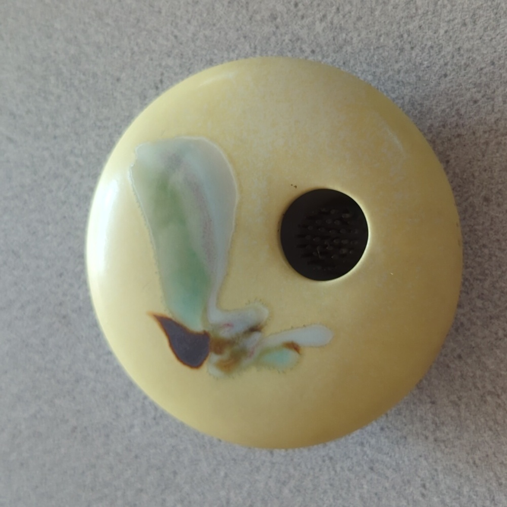 Georgetown Pottery Ikebana Flower Frog Signed Abstract Sleek Yellow round